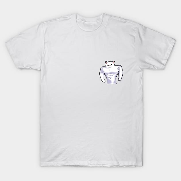 white Cat meme Buff power up T-Shirt by xyzstudio